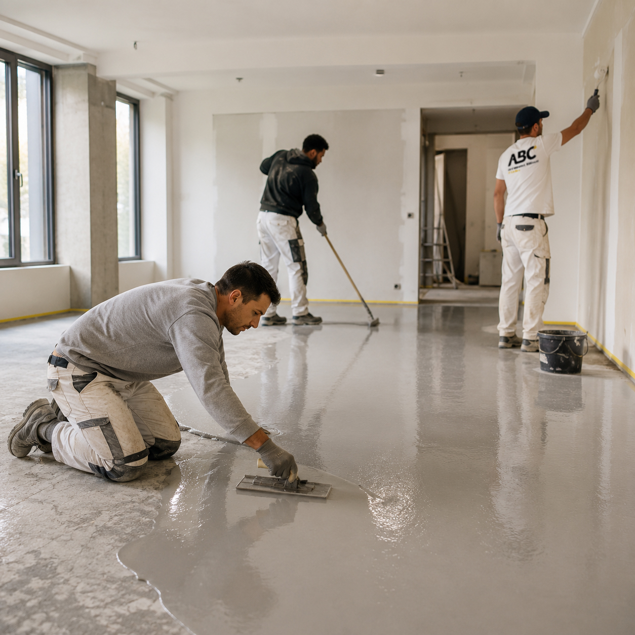 Équipe intervenant sur un chantier de peinture intérieure